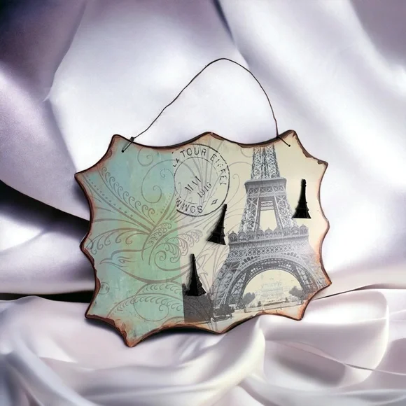 Paris Eiffel Tower Magnetic Memo Board Tin Wall Decor WithWire Hanger Distressed - Picture 2 of 8
